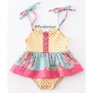 Mustard Floral Ruffle Baby Bubble Romper